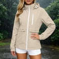 thumbnail image 5 of vdgthytj Womens Rain Jacket Windproof Drawstring Hooded Jackets Lightweight Waterproof Solid Travel Hiking Outwear with Pockets(Large,Beige), 5 of 7