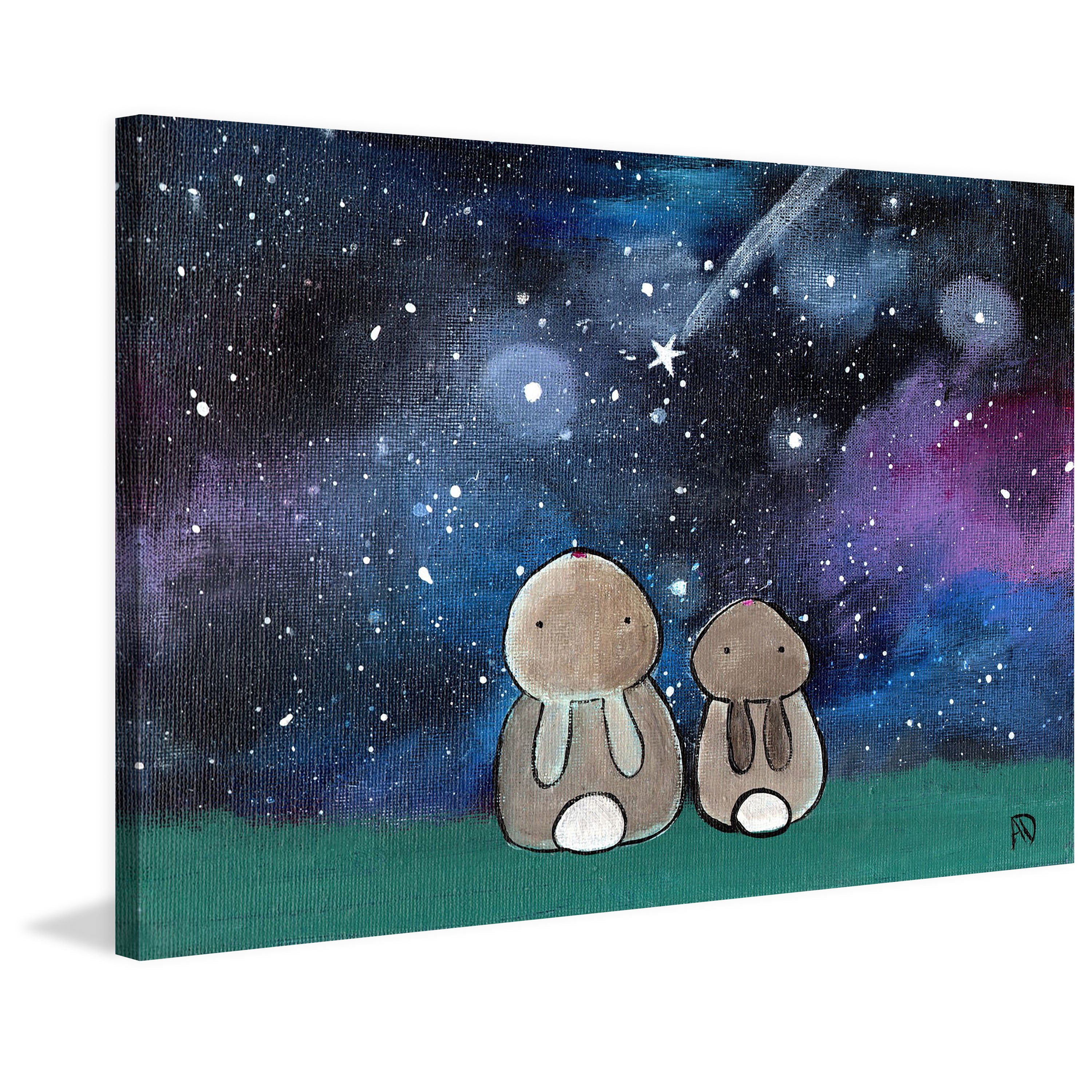 Marmont Hill "Starry Sky Bunnies" by Andrea Doss Painting Print on Wrapped Canvas