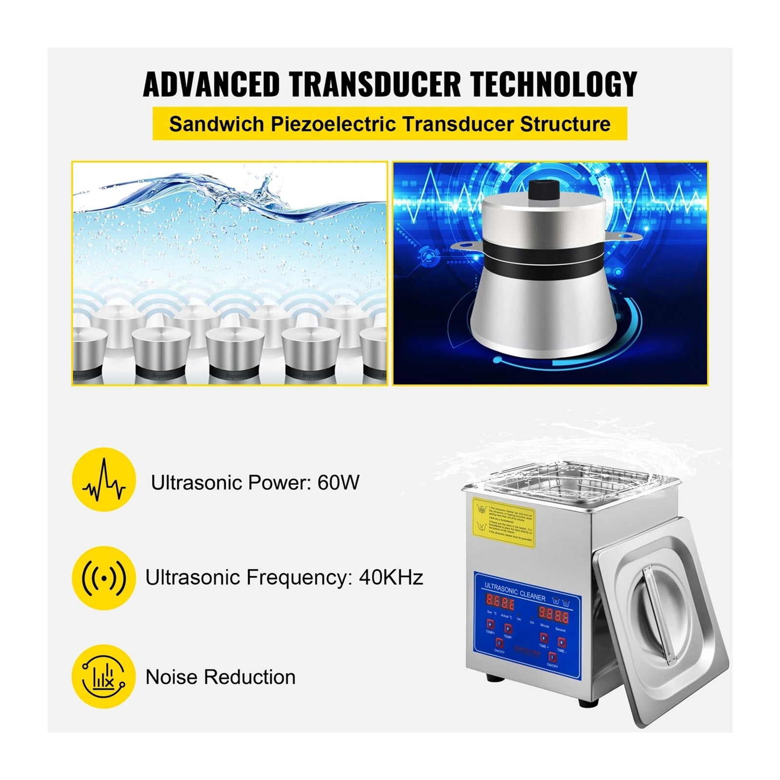 2L Ultrasonic Cleaner Machine Stainless Steel Ultrasonic Cleaning Machine Digital Heater Timer Jewelry Cleaning for Home
