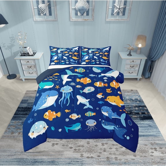 Erosebridal Whale Jellyfish Bedding Twin Comforter Set,Marine Animal Down Comforter,Uderwater World Decor,Reversible,Lightweight,2-Piece