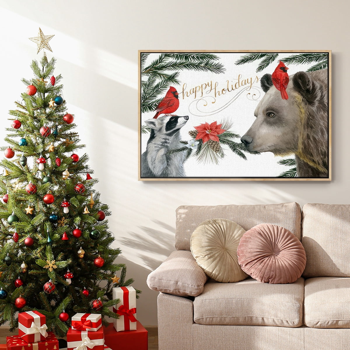 Timberland Christmas Collection A - Framed Gallery Wrapped Holiday Canvas - 17 x 25 - Natural Wood Frame