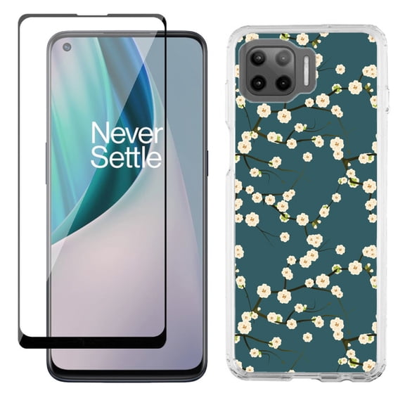 Slim-Fit Protective Phone Case compatible with Motorola Moto One 5G UW, with Tempered Glass Screen Protector, by OneToughShield ® - Blossom Green