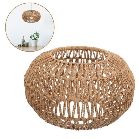 SEWCHICS Vintage Woven Lampshade Light Brown Ceiling Lamp Cover Simple Design for Home Lighting