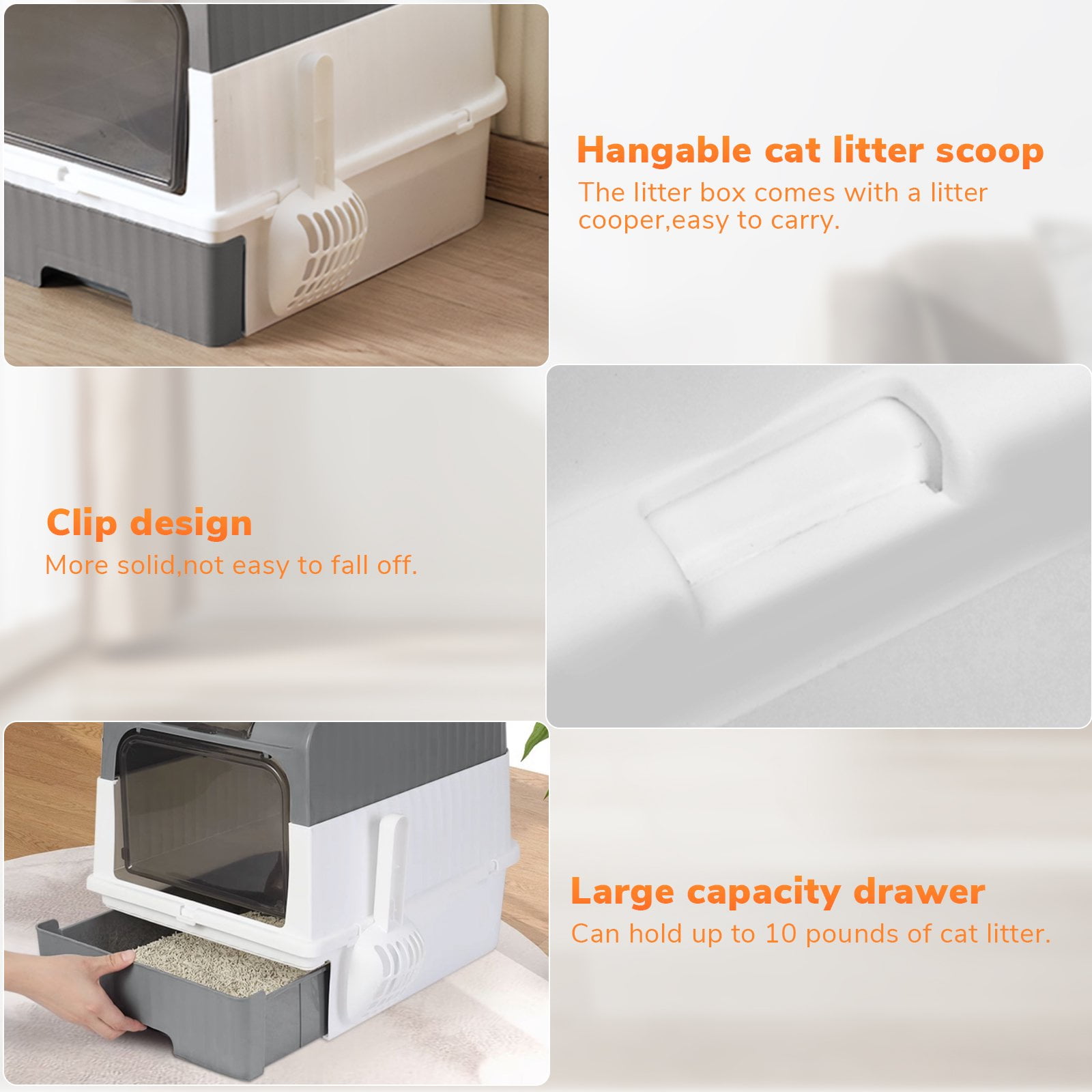 Enclosed Cat Litter Box with Lid, Large Litter Scoop High Wall Sides Enclosure(Grey)