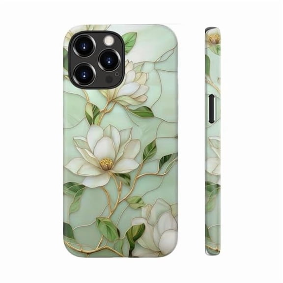 ZLCBfor iPhone 16 Pro Case Cute - Wireless Charging Compatible - Dual-Layer Hard Shell Silicone Cover - Aesthetic Protective Phone Case for Women - Vintage Magnolia Flowers