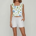 thumbnail image 3 of WTOBBY Women's Summer Floral Print Two Piece Outfit Sleeveless Square Neck Cropped Top and High Waist Shorts Set with Pockets Bodysuit Style for Casual Fashion ,Green L, 3 of 5