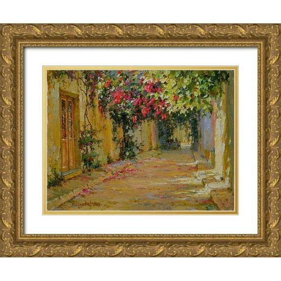 Obuchovsky, Yury 32x25 Gold Ornate Wood Framed with Double Matting Museum Art Print Titled - Golden Street