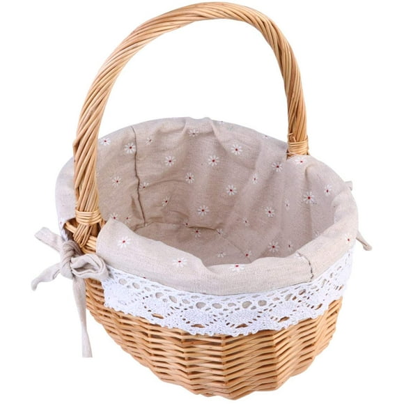 1pc Wicker Basket Woven Storage Basket Gift Basket Wedding Flower Girl Basket Pastoral Style Woven Basket Rattan Storage Basket Petal Basket Candy Storage Basket for Wedding Picnic Home