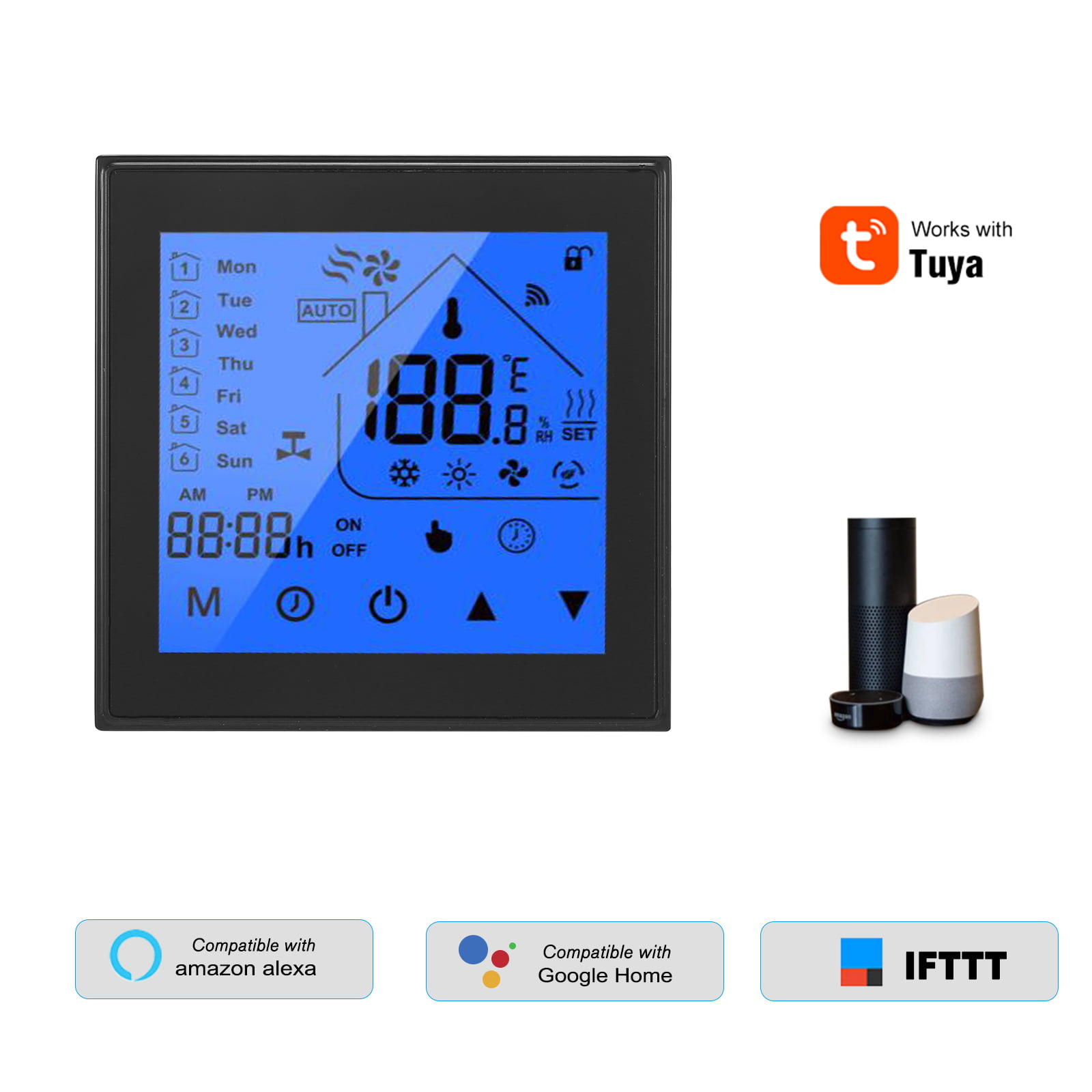 KKmoon Thermostat WiFi sans Fil Thermostat Intelligent Tuya WiFi LCD Affichage Programmable Contrôleur de Température APP Télécommande Compatible avec Alexa Google Home Commande Vocale 