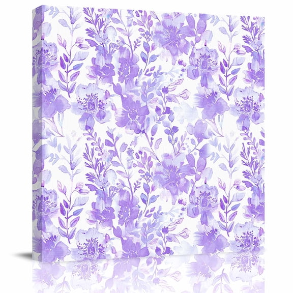 Framed Canvas Wall Art for Living Room Watercolor Flower Wall Decor, Purple Floral Plant Aesthetic Paintings for Bedroom Office Kitchen Bathroom, Ready to Hang Artwork Wall Pictures 8x8 Inch
