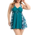 thumbnail image 5 of Caoirhny Women Plus Size 2 Pieces Swimsuit Outfits Floral/Leaves Print Patchwork Sleeveless Drawstring Tank Tops Shorts Swimwear Set, 5 of 9