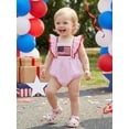 thumbnail image 4 of BemeyourBBs Newborn Baby Girl My First 4th of July Outfit Baby Girl Patriot Independent Day Summer Clothes Bubble Romper American Flag Embroidery Square Neck Ruffled Fly Sleeve Bodysuits Jumpsuits, 4 of 9