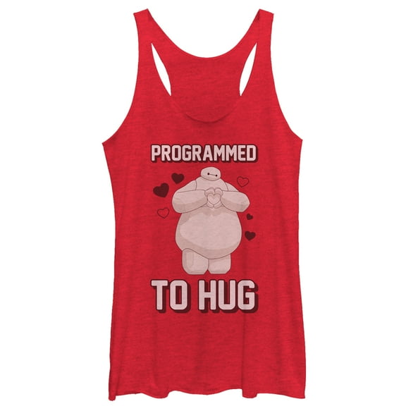 Women's Big Hero 6 Valentine Baymax Programmed to Hug  Racerback Tank Top Red Heather X Large