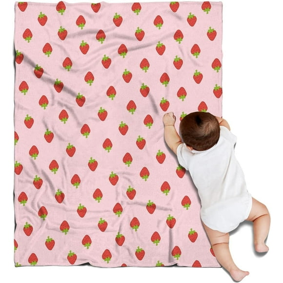 Couverture Fraise pour Enfants Douce Canapé Chambre Kawaii Flanelle Jeté Couverture de Fruits Déco pour Filles