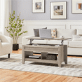 thumbnail image 3 of Fullfurnique Table Basse Relevable 104 cm avec Compartiment Caché et 2 Étagères Ouvertes, Gris, 3 of 9