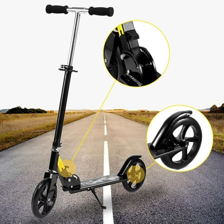 Ancheer Adult Teen Kick Scooter with Dual Suspension, 2 Big Wheels | Easy-Folding Adjustable Height Commuter Street Push Scooter for City Urban Riders, Supports 220lbs Weight (Best Adult Push Scooter)