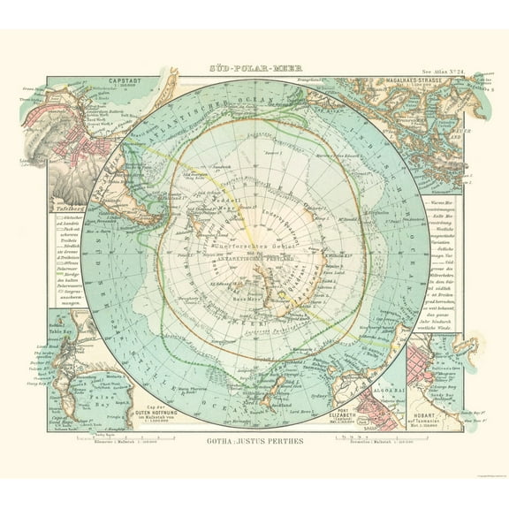 Historic Nautical Map - Antarctic Ocean - Perthes 1914 - Vintage Wall Art