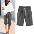 thumbnail image 5 of Shorts for Women Lounge Casual Shorts Elastic Waist Knee Length Shorts Loose Fit Summer Bermuda Shorts with Pockets, 5 of 9