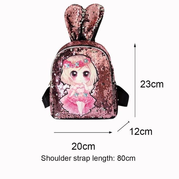 Bolsa Mochila de lentejuelas con orejas de conejo Dibujos animados Estudiantes encantadores Mochilas escolares lindas (rosa) Likrtyny Para Estrenar
