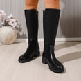 thumbnail image 4 of J-490 Black Ladies Pu Knee High Boots Round Toe Belt Buckle Side Zipper Low Heel Casual Solid, 4 of 8