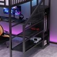thumbnail image 5 of Newest Queen Loft Bed with L Shaped Desk & Wardrobe, Black Metal Loft Bed with Stairs, USB Charger & LED Light for Teens Adults, 5 of 15
