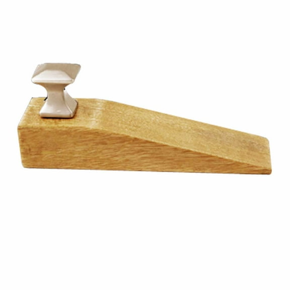 Renovators Supply Durable Mango Hardwood Door Wedges w/ Square Satin Brass Knob Door Stopper Natural Finish