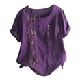 thumbnail image 2 of YVNAURA Plus Size Bohemian Blouse Women‘s Floral Embroidered Top Short Sleeve Boho Shirt Loose Fit Casual Tunic Spring Summer 2026 Vacation Beach Cover Up, Purple,M, 2 of 4