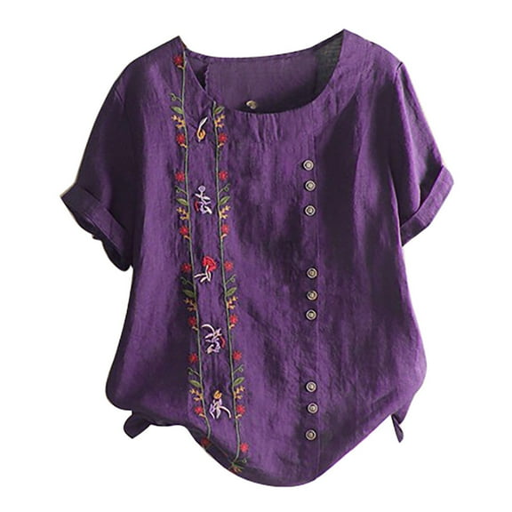 zttd plus size women bohemian floral embroidered shirt short sleeves top blouse