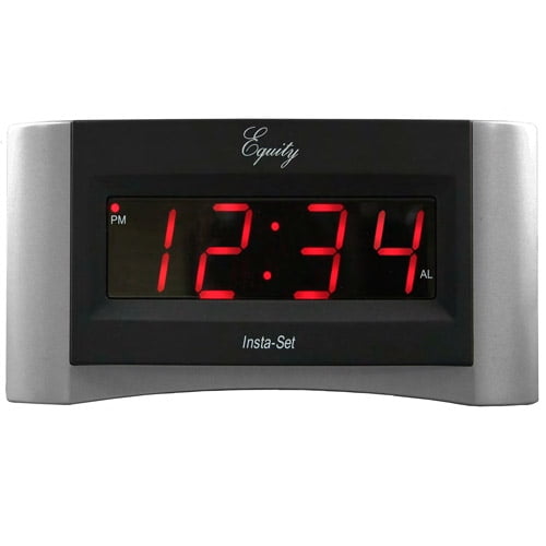 Equity by La Crosse InstaSet Digital Alarm Clock with Red LCD, Silver