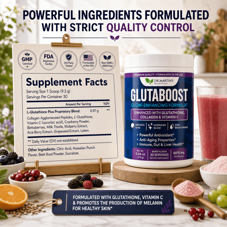 6970mg Glutathione Powder Enhanced with Collagen & Vitamin C | Supports Overall Wellness | Berry Flavor