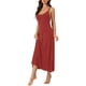 thumbnail image 4 of Vestido de pijama para mujer Inspire Chic con tirantes de espagueti, escote redondo, espalda cruzada, camisón largo, color rojo, 4 of 5