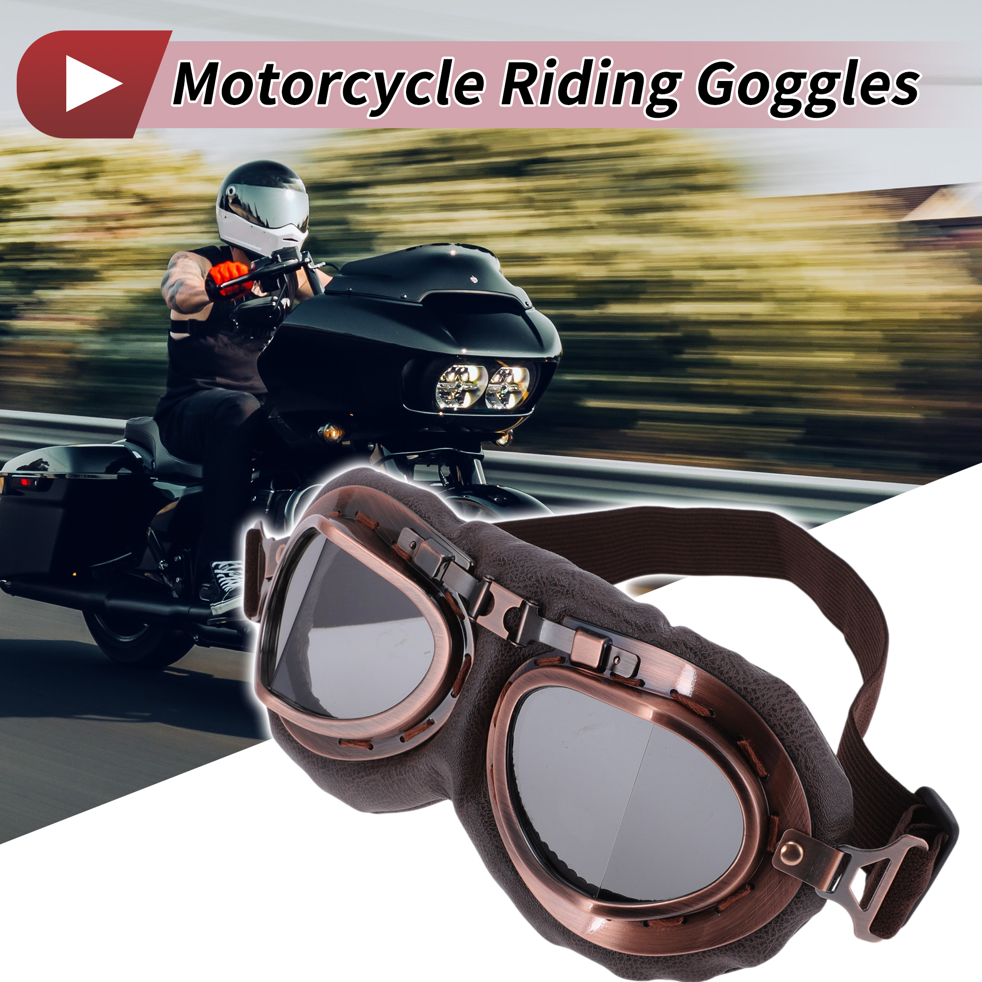Unique Bargains 1 Set Motorcycle Riding Goggles Foldable PC PU Polyurethane Outdoor Sports Sunglasses for Motocross Dirt Bike ATV Grey Lens Brown Frame