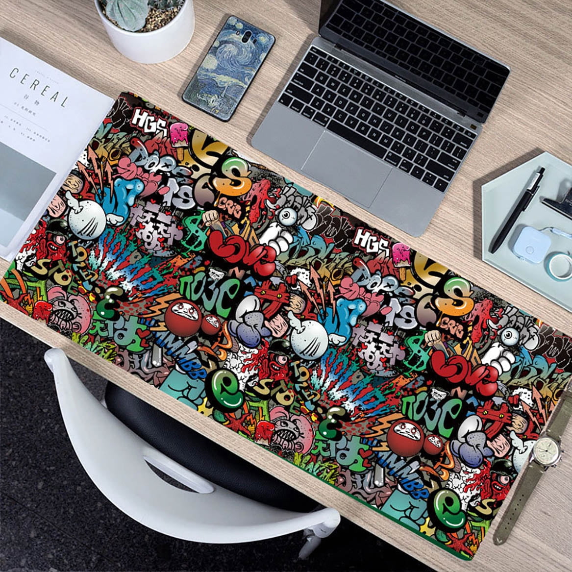 HeavySlap 36" Wide Extra Large Gaming Mouse Pad with Multicolor Graffiti Pattern XL Extended Size