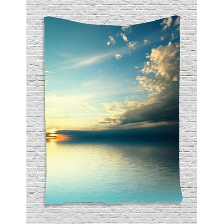 Teal Blue Bedroom Decor Ocean Tapestry, Panorama of Sea Sunset Sundown Reflection Horizon Dark Clouds Nature Picture, Wall Hanging for Bedroom Living Room Dorm Decor, Teal Aqua Blue, by Ambesonne ()
