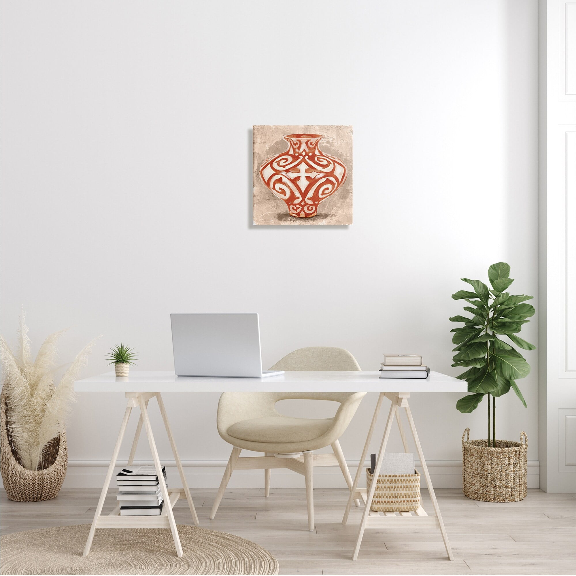 Stupell Industries Round Urn Modern Still Life Bold Red Pattern, 36 x 36,Design by Daphne Polselli
