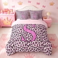 thumbnail image 3 of meiyoeat Glitter Leopard Print Letter S Bedding Comforter Set, Girls Teens, Pink Sparkle Monogrammed Full Bedding Set, Pink Reversible 7pcs, 3 of 6
