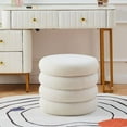 thumbnail image 5 of Tcbosik White Teddy Fleece Ottoman, 18.3" Round Footrest Stool with Hidden Compartment, Multi-Functional Storage Seat for Living Room, Bedroom & Entryway, 300 lbs Capacity, 5 of 7