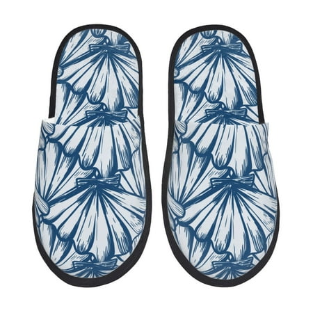 Balery Blue Shells Slient Indoor Furry Fleece Comfort House Shoes Soft Non-Slip Home Shoes Cotton slippers House Slippers-- Large