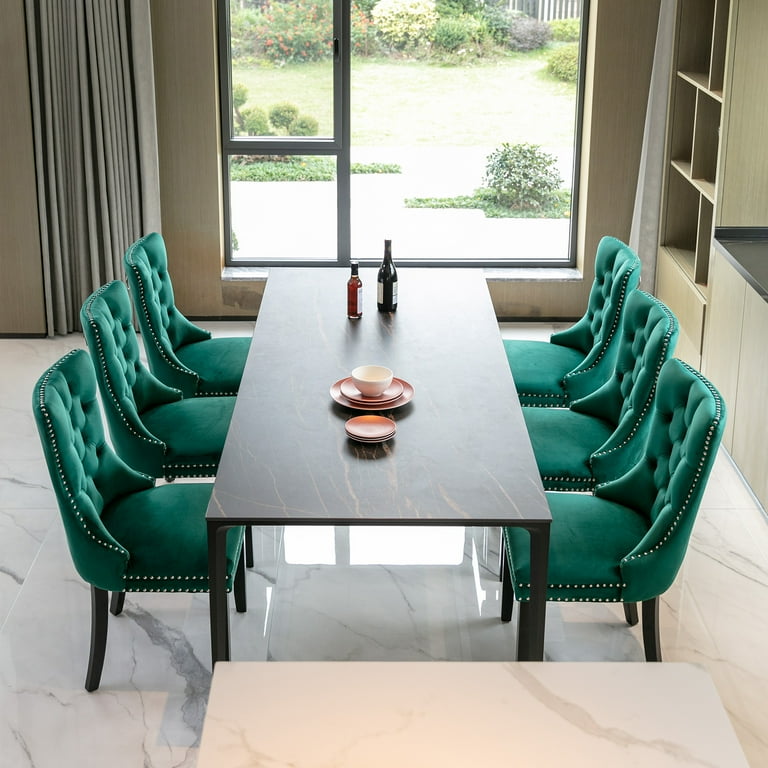 High end Tufted Velvet Upholstered Nailhead Dining Chair Set of 6 Green