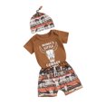 thumbnail image 1 of SUNSIOM Toddler Boy Shorts Outfit Letter Print Short Sleeve Romper with Cattle Pattern Shorts Hat Set, 1 of 6