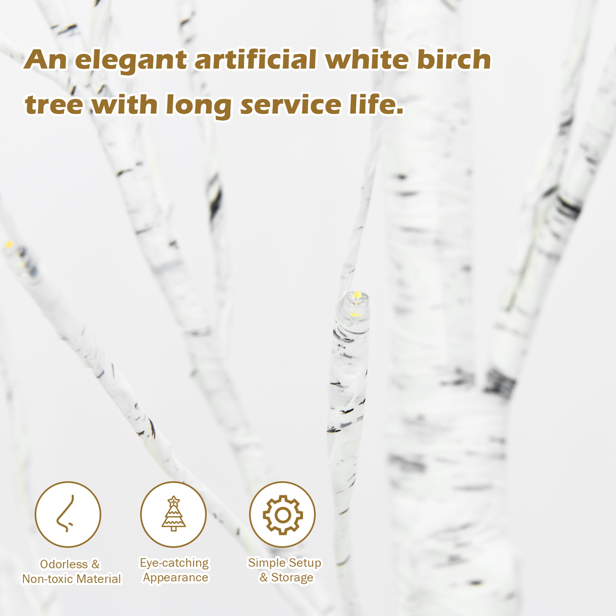Gymax 6 FT Pre-lit White Birch Artificial Twig Birch Tree Christmas Decor