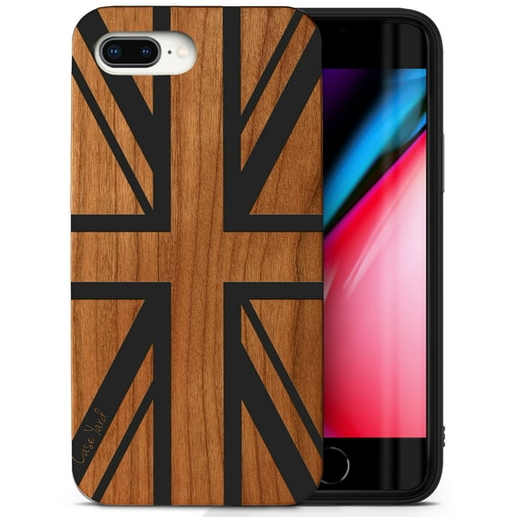 Case Yard Wooden Case for iPhone-8-Plus Soft TPU Silicone cover Slim Fit Shockproof Wood Protective Phone Cover for Girls Boys Men and Women Supports Wireless Charging Union Jack Design