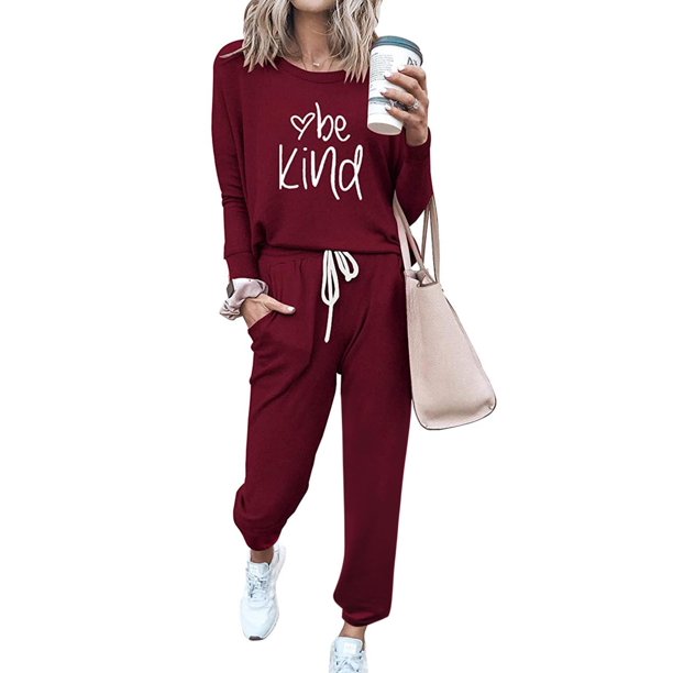 Conjunto Deportivo PRETTYGARDEN Top de Manga Larga y Pantalón Jogger Rojo Vino Talla L
