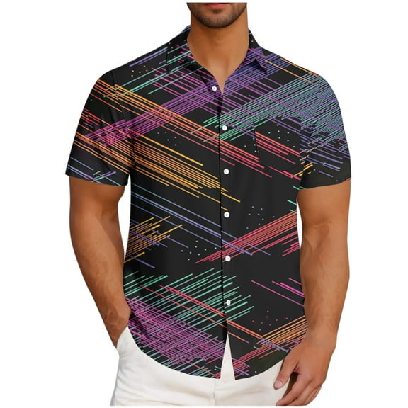 Aueoeo Plus Size Shirts For Mens Casual Fashion Turndown Collar Printing Top Short Sleeve Button Up Shirt with Chest Pocket