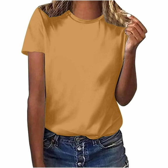 jtjvou Women's Casual Short Sleeve Round Neck Solid Color Top Loose Fit Fashionable Soft Fabric Daily Wear Perfect for Spring Summer Events Yellow S