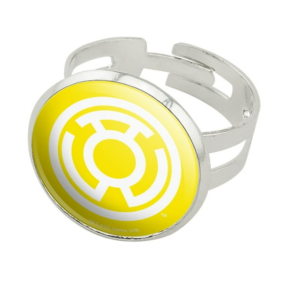 Green Lantern Blackest Night Sinestro Corps Yellow Lantern Logo Silver Plated Adjustable Novelty Ring