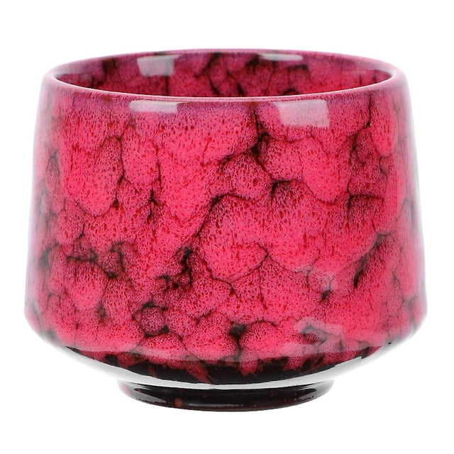 1 taza de café de cerámica para beber en casa y oficina rosa Allinless, vista frontal centrada de taza corta y cilíndrica con esmalte jaspeado rosa y vetas oscuras, capacidad 170 ml y tamaño 7.5x7.5x6.5 cm; apta para café, leche, agua o jugo y adecuada como regalo práctico.
