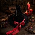 thumbnail image 5 of Womens Gothic Witch Hat Velvet with Lace Trim, Wide Brim Pointed Cone Costume Hat, Wizard Headwear for Halloween Party Dress Up Red, 5 of 5