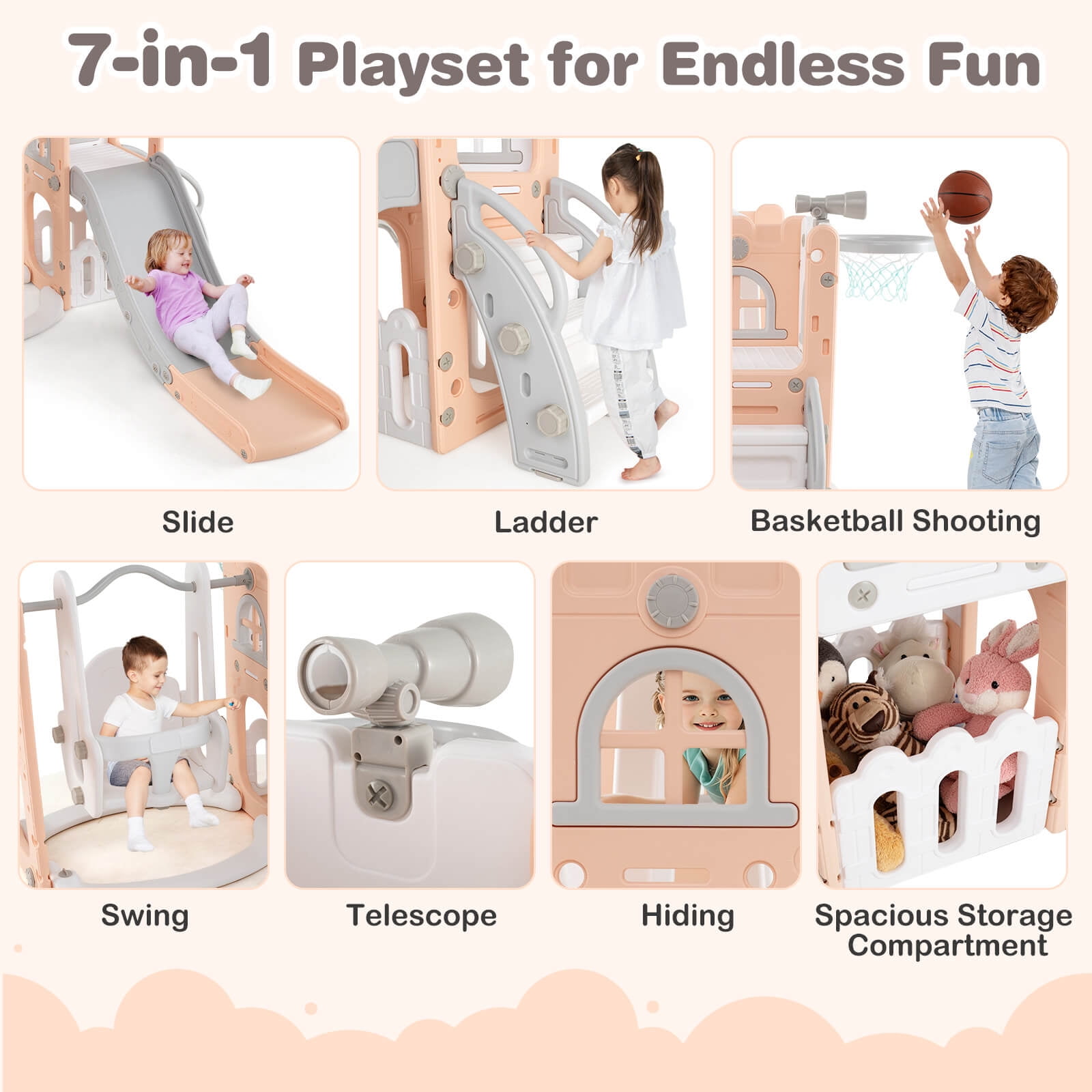 室内遊具 Costway 7-in-1 Toddler Slide & Swing Set Indoor Playground for