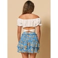 thumbnail image 4 of DARING DIVA Women's Elastic Waist A-Line Layered Ruffle Floral Mini Skirt L Lake Blue, 4 of 5